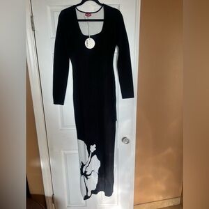 Staud knit midi long sleeve black dress🌺